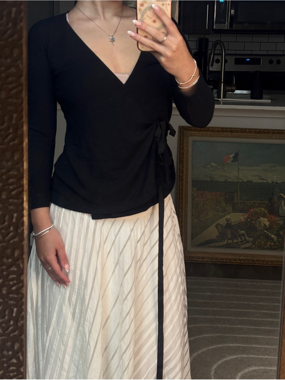 Theory Black Wrap V-Neck Top with Side Tie